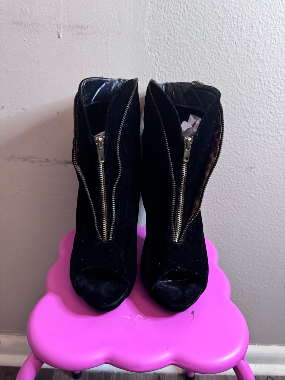Women’s Black Peep-Toe Zip Front Ankle Booties